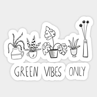 Green Vibes Quote, Potted Plants, House Plants, Plants Line Drawing Handdrawn Sticker